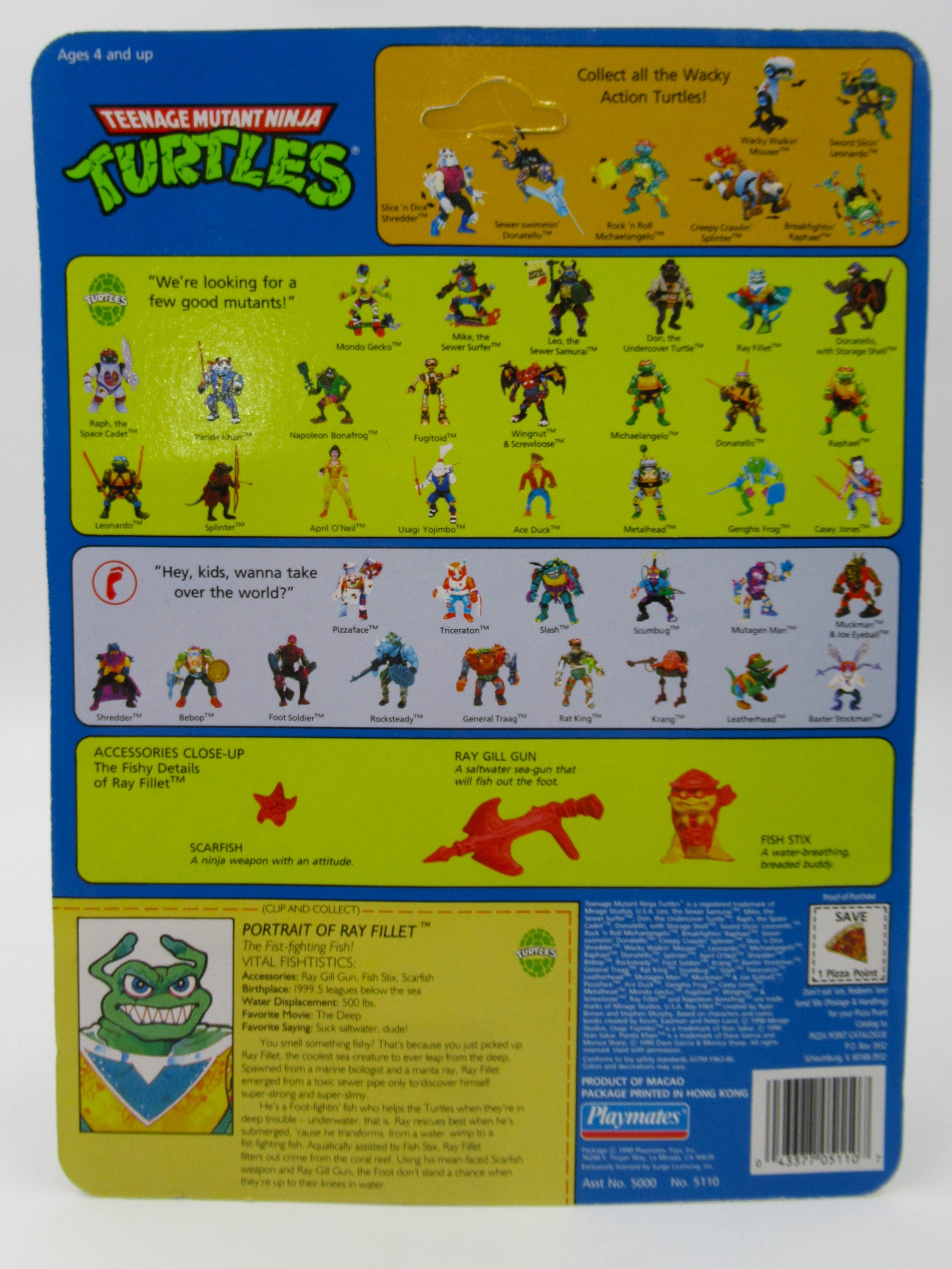 Teenage Mutant Ninja Turtles Ray Fillet (Blue V Emblem) 4.5" Figure TMNTs - Playmates (1990)